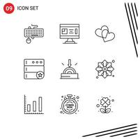 Set of 9 Vector Outlines on Grid for download server design favorite love Editable Vector Design Elements