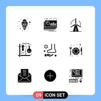Modern Set of 9 Solid Glyphs Pictograph of mix tubes forecast test power Editable Vector Design Elements