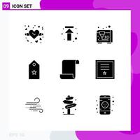 Group of 9 Modern Solid Glyphs Set for badges log printing document star Editable Vector Design Elements