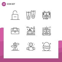 Set of 9 Vector Outlines on Grid for moon hand bag diagram case bag Editable Vector Design Elements