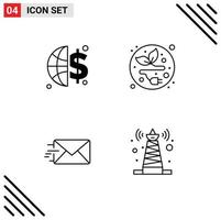 Stock Vector Icon Pack of 4 Line Signs and Symbols for finance signal alternative energy email tower Editable Vector Design Elements