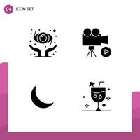 Mobile Interface Solid Glyph Set of 4 Pictograms of protect night camera movie natural Editable Vector Design Elements