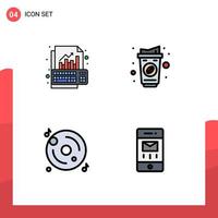 4 Filledline Flat Color concept for Websites Mobile and Apps analysis disk growth cup music Editable Vector Design Elements