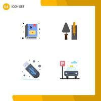 Editable Vector Line Pack of 4 Simple Flat Icons of e book tool learning brickwork flash Editable Vector Design Elements