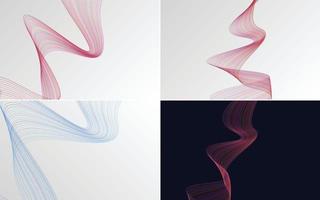 Set of 4 geometric wave pattern background Abstract waving line vector