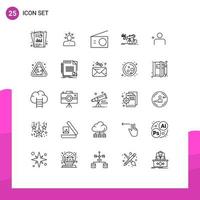 Pack of 25 Modern Lines Signs and Symbols for Web Print Media such as market finance human analytics home Editable Vector Design Elements