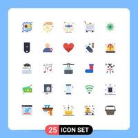 Pack of 25 Modern Flat Colors Signs and Symbols for Web Print Media such as banking shopping cart awareness remove health Editable Vector Design Elements