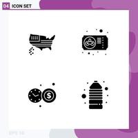 Pack of 4 creative Solid Glyphs of american investment time usa mask drink Editable Vector Design Elements