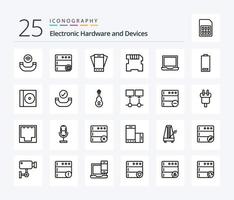 Devices 25 Line icon pack including battery. devices. phone. computer. memory vector