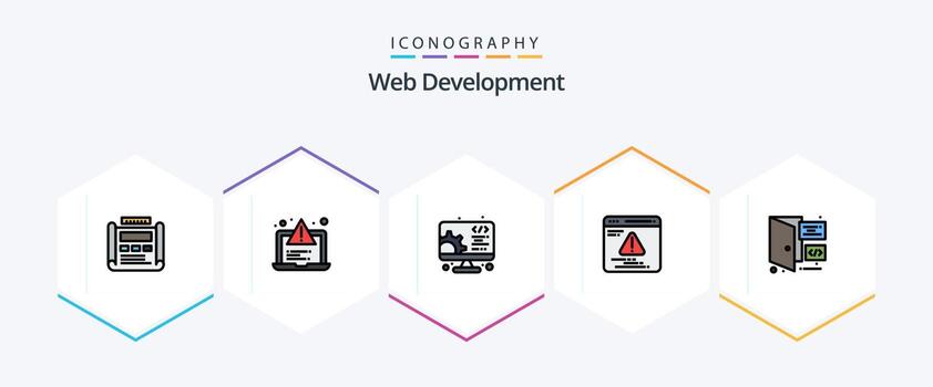 paquete de iconos de 25 líneas completas de desarrollo web que incluye codificación. error. web. web. web vector
