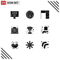 9 User Interface Solid Glyph Pack of modern Signs and Symbols of achievement box idea laptop office Editable Vector Design Elements