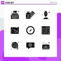 Mobile Interface Solid Glyph Set of 9 Pictograms of navigation compass tablet canada map Editable Vector Design Elements