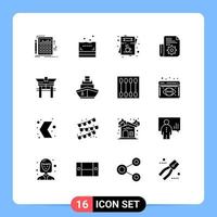 Modern Set of 16 Solid Glyphs and symbols such as gate setting cafe folder order Editable Vector Design Elements