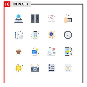 grupo de símbolos de icono universal de 16 colores planos modernos de educación de voz de pájaro de computadora de ratón paquete editable de elementos creativos de diseño de vectores