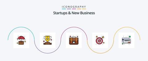 Startups And New Business Line Filled Flat 5 Icon Pack Including credit. atm. success. target. arrow vector