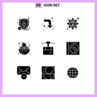 Set of 9 Commercial Solid Glyphs pack for cd transport business solution ski cable Editable Vector Design Elements