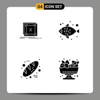 Set of 4 Modern UI Icons Symbols Signs for error bread problem sea food thanks day Editable Vector Design Elements