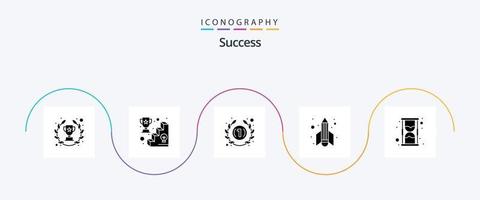 paquete de iconos de glifo 5 de éxito que incluye la hora. puesta en marcha. clasificación. éxito. lápiz vector