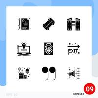 Set of 9 Vector Solid Glyphs on Grid for gift flower city solution idea Editable Vector Design Elements