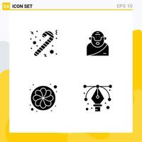 Modern Set of 4 Solid Glyphs and symbols such as candy sun god old design Editable Vector Design Elements