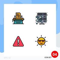 4 User Interface Filledline Flat Color Pack of modern Signs and Symbols of typewriter danger publish maintenance sign Editable Vector Design Elements