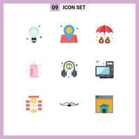 Set of 9 Modern UI Icons Symbols Signs for headphone nipple world feeder protection Editable Vector Design Elements