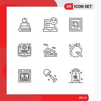 Pack of 9 creative Outlines of screen file error document hardware Editable Vector Design Elements