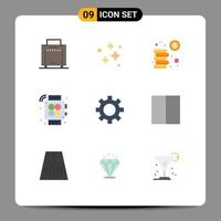 paquete de interfaz de usuario de 9 colores planos básicos de configuración de elementos de diseño vectorial editables de cog cash gym handwatch vector