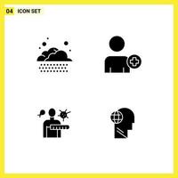 Editable Vector Line Pack of 4 Simple Solid Glyphs of cloud stages add on virus globe Editable Vector Design Elements