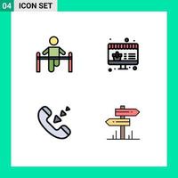 Mobile Interface Filledline Flat Color Set of 4 Pictograms of exercise communication health sale phone Editable Vector Design Elements