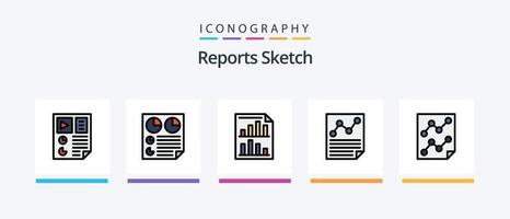 informes línea de croquis llenos de 5 paquetes de iconos, incluida la página. datos. papel. video. página. diseño de iconos creativos vector