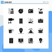 16 Thematic Vector Solid Glyphs and Editable Symbols of cam box book megaphone marketing Editable Vector Design Elements