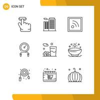 conjunto de 9 iconos de ui modernos símbolos signos para kareem alimentos rss bebida intensidad elementos de diseño vectorial editables vector