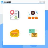 User Interface Pack of 4 Basic Flat Icons of map ticket close folders mailing Editable Vector Design Elements