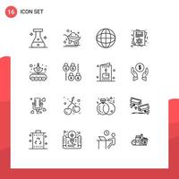 Outline Pack of 16 Universal Symbols of transfer data transfer location car invite card Editable Vector Design Elements