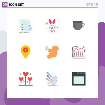 conjunto de pictogramas de 9 colores planos simples del mapa de la cara del puntero del mapa elementos básicos de diseño de vectores editables