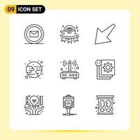 9 Thematic Vector Outlines and Editable Symbols of wifi modem badge moon eclipse Editable Vector Design Elements