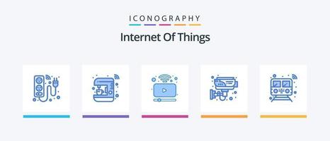 paquete de iconos azul 5 de internet de las cosas que incluye tecnología. casa. fabricante. electrónico. video. diseño de iconos creativos vector