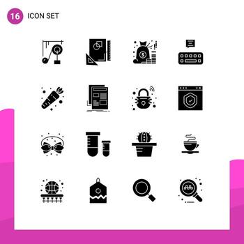 Set of 16 Modern UI Icons Symbols Signs for carrot chat sketching keyboard money Editable Vector Design Elements