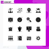 Pack of 16 Modern Solid Glyphs Signs and Symbols for Web Print Media such as property house business life insurance insurance Editable Vector Design Elements