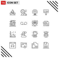 16 Universal Outlines Set for Web and Mobile Applications tool paint magnifier brush heart Editable Vector Design Elements