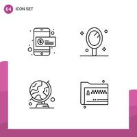 Set of 4 Modern UI Icons Symbols Signs for coin world money mirror trip Editable Vector Design Elements