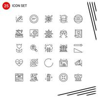 User Interface Pack of 25 Basic Lines of robot medical beer future planet Editable Vector Design Elements