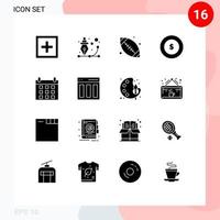 Modern Set of 16 Solid Glyphs Pictograph of calendar dollar pen coin base ball Editable Vector Design Elements