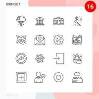 Modern Set of 16 Outlines and symbols such as eye match building flame photo Editable Vector Design Elements