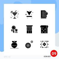 Pack of 9 Modern Solid Glyphs Signs and Symbols for Web Print Media such as estate graph document finder search Editable Vector Design Elements