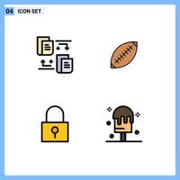 Modern Set of 4 Filledline Flat Colors and symbols such as files sydney afl rugby password Editable Vector Design Elements