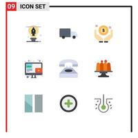 conjunto de 9 iconos de interfaz de usuario modernos símbolos signos para pantalla de comunicación blog de contenido empresarial elementos de diseño vectorial editables vector