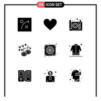 Pack of 9 Modern Solid Glyphs Signs and Symbols for Web Print Media such as fan computer construction lantern balls Editable Vector Design Elements