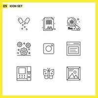 9 Creative Icons Modern Signs and Symbols of camera office computer gear search Editable Vector Design Elements